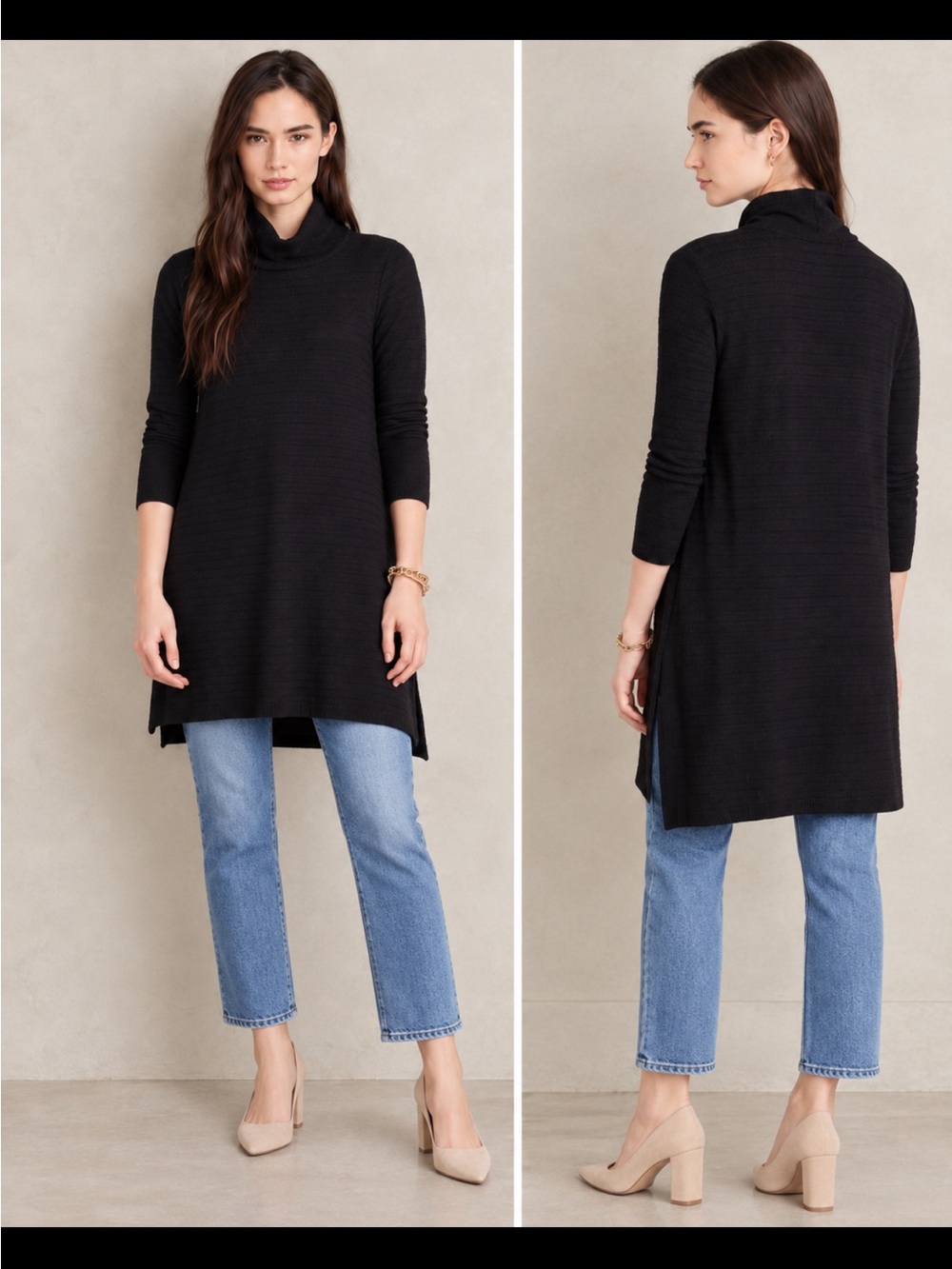 Anthropologie Puella black ribbed high neck tunic